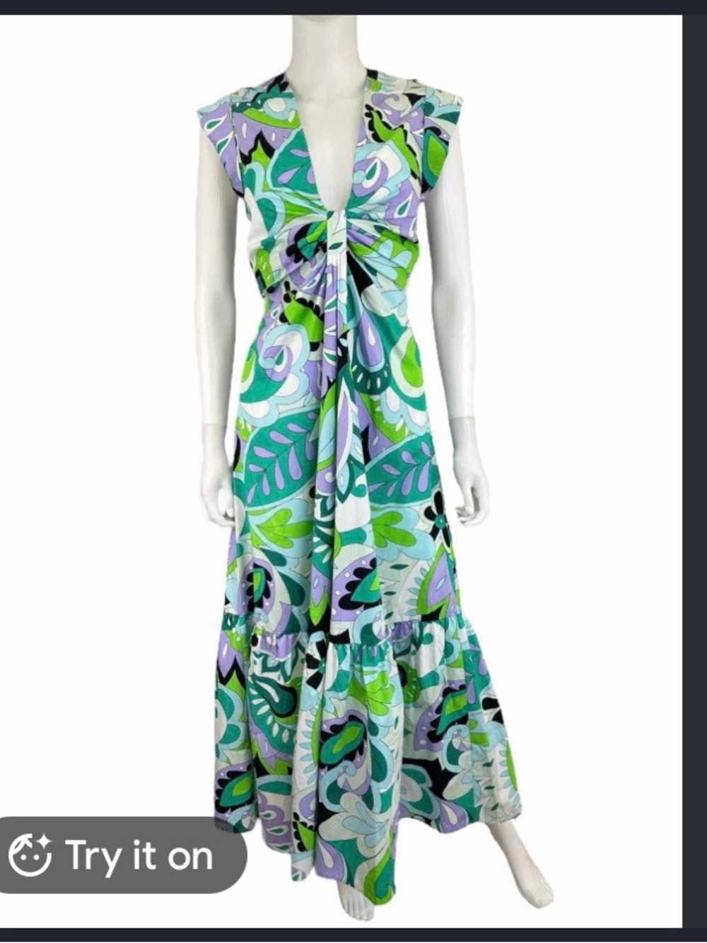 Steve Madden Green Lavender & Teal Twist-Front Maxi Dress